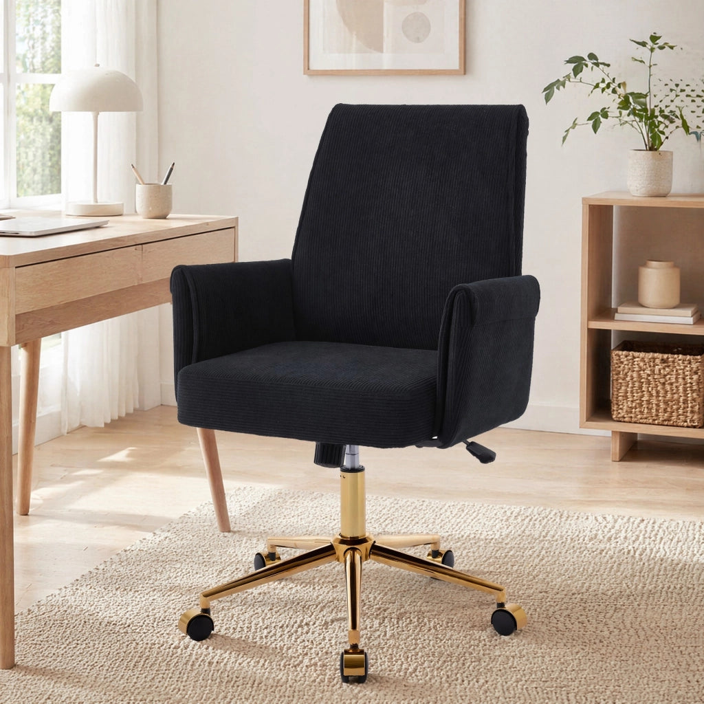 SEDIA Ufficio Ergonomica Girevole Nero Velluto a coste Base Oro