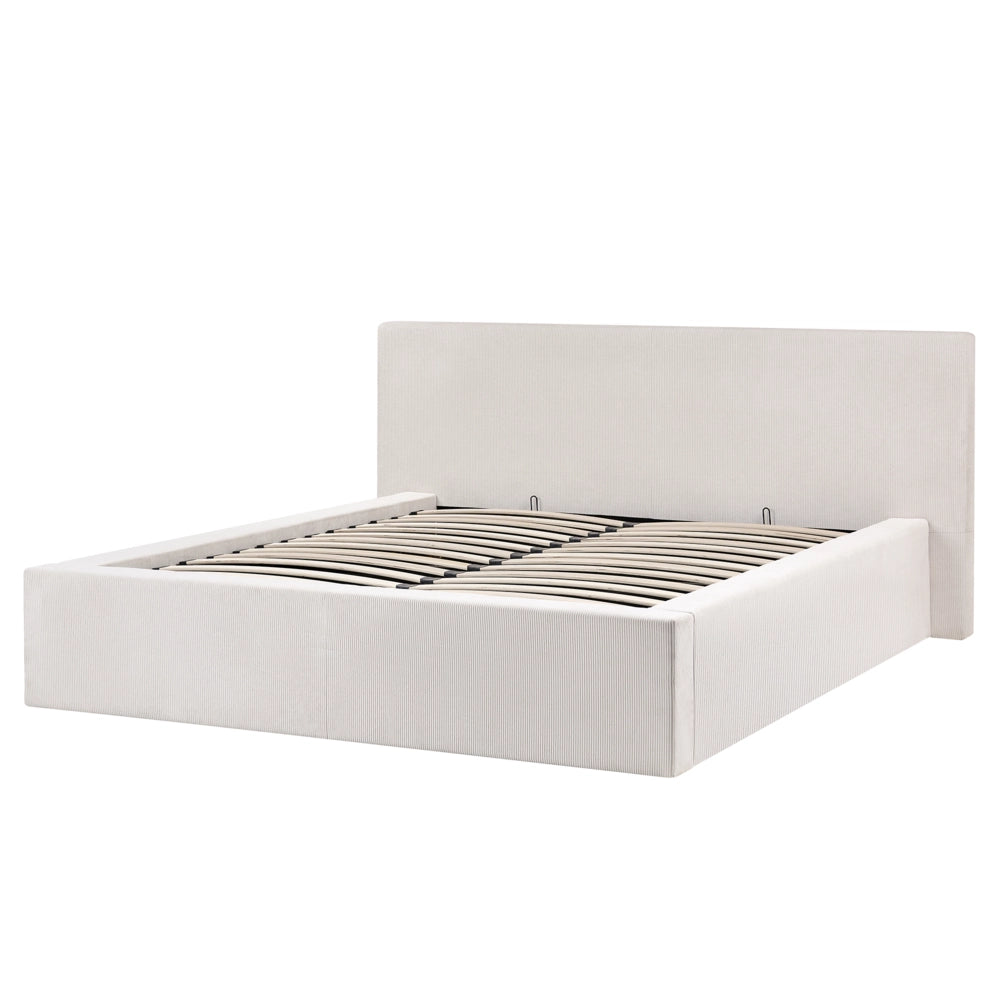 Letto imbottito in velluto a coste 160 x 200 cm con contenitore beige chiaro design moderno