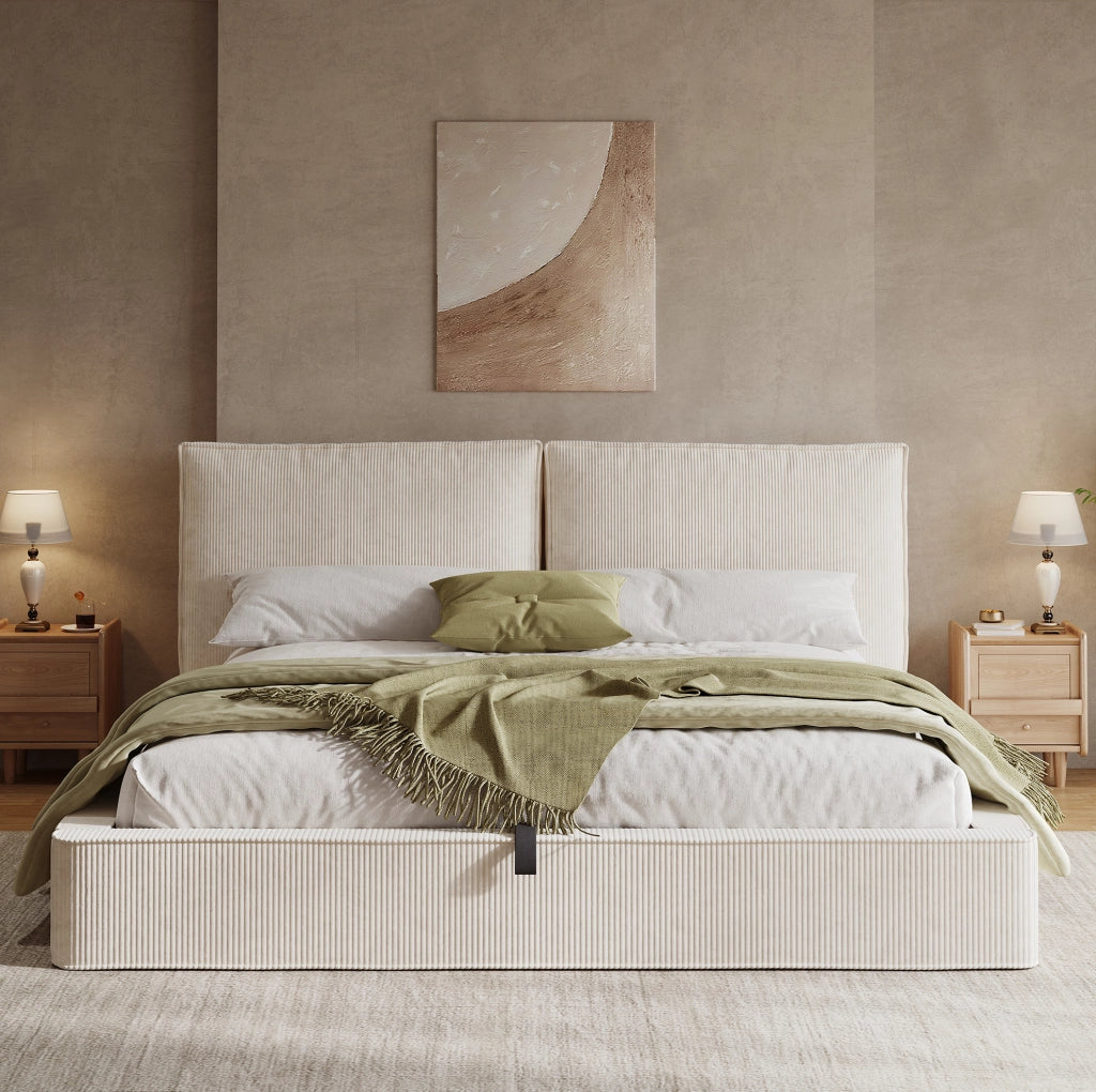 Letto matrimoniale contenitore 180x200 cm beige in velluto a coste