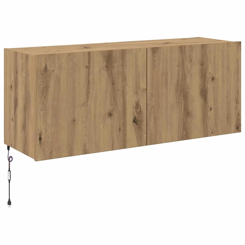 Mobile TV da parete con LED Rovere artigianale 100 x 35 x 41 cm 886251