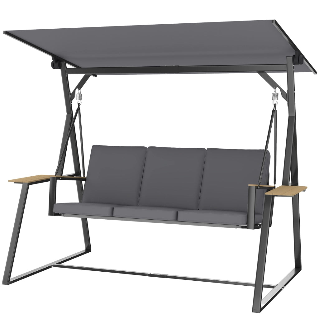 Altalena da giardino 3 posti con tetto regolabile e cuscini ¨C zephmum ¨C grigio metallo 360kg