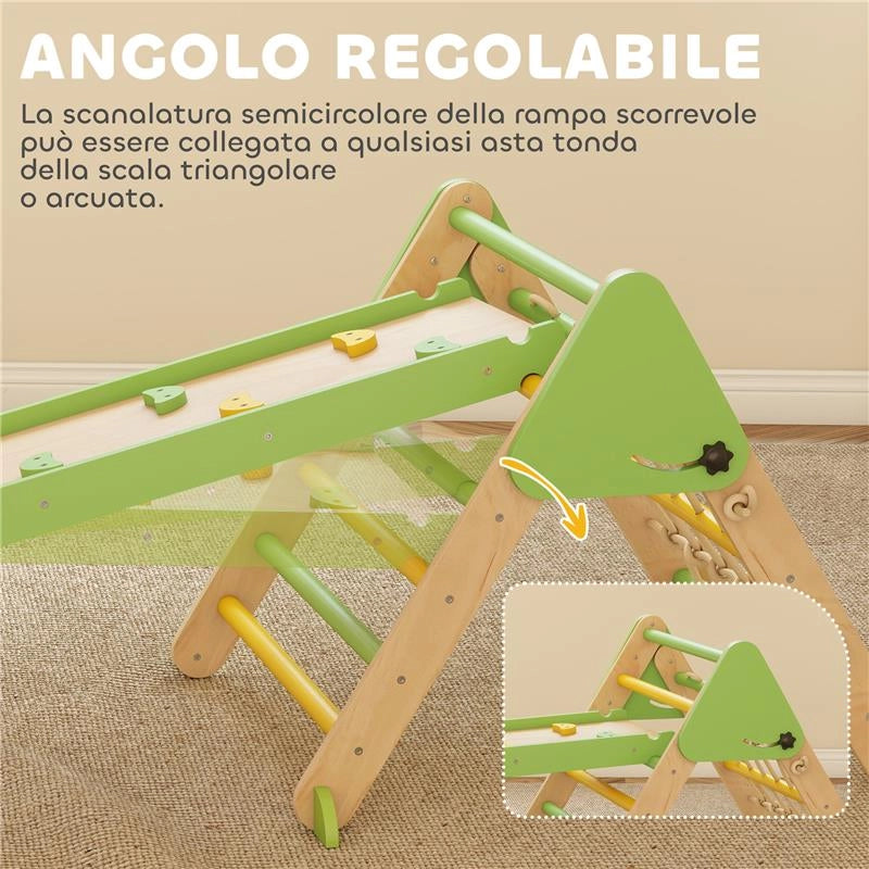 GIOCO PER BAMBINI 8 IN 1 CON TRIANGOLO, PARETE LISCIA E ARCO, IN LEGNO DI PIOPPO E PINO, 191.5X74.5X63 CM