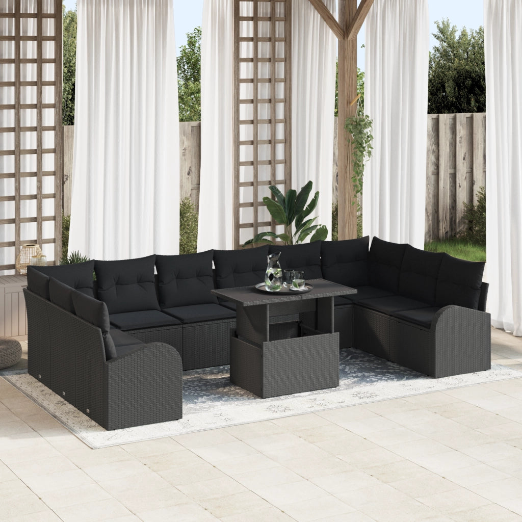 Set di divani da giardino  con cuscini in rattan nero polietilene