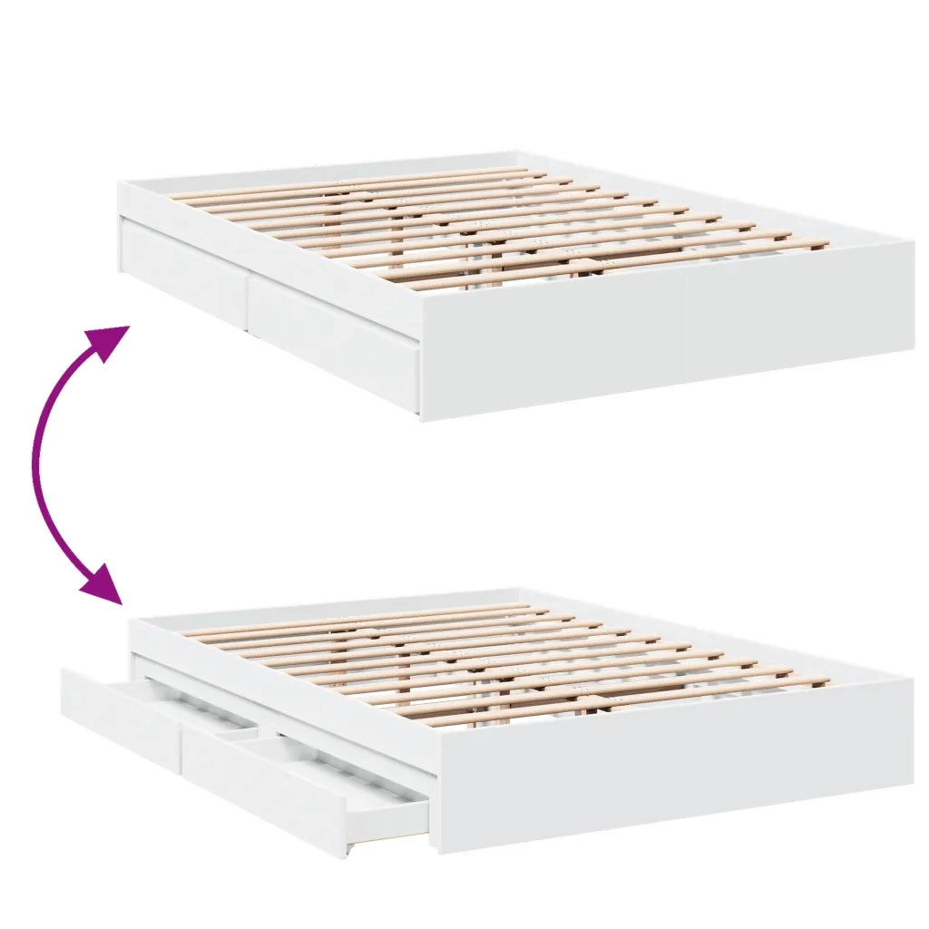 Giroletto con Cassetti-Struttura Letto con contenitore Bianco 150x200 cm in Legno Multistrato 503355