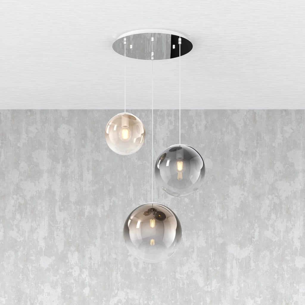 Lampadario Moderno Big Eclipse Tondo Metallo Cromo Vetro Multicolor 3 Luci E27