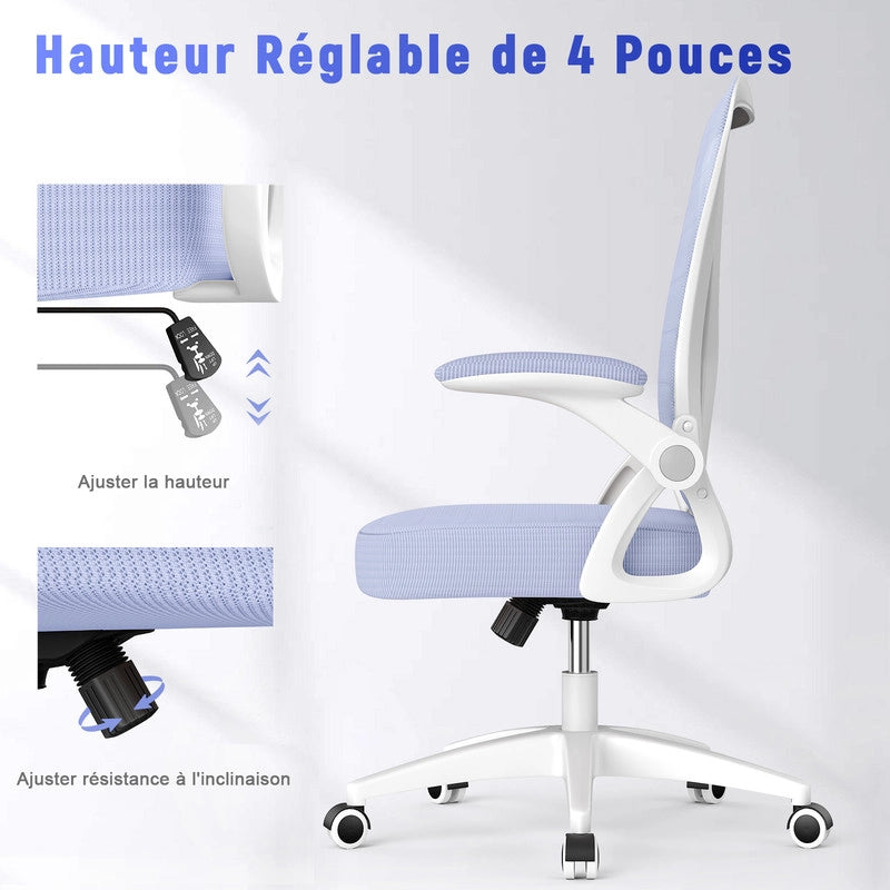 Sedia da ufficio ergonomica HAMLODY - con rotelle - Schienale regolabile con supporto lombare - Altezza regolabile - Viola