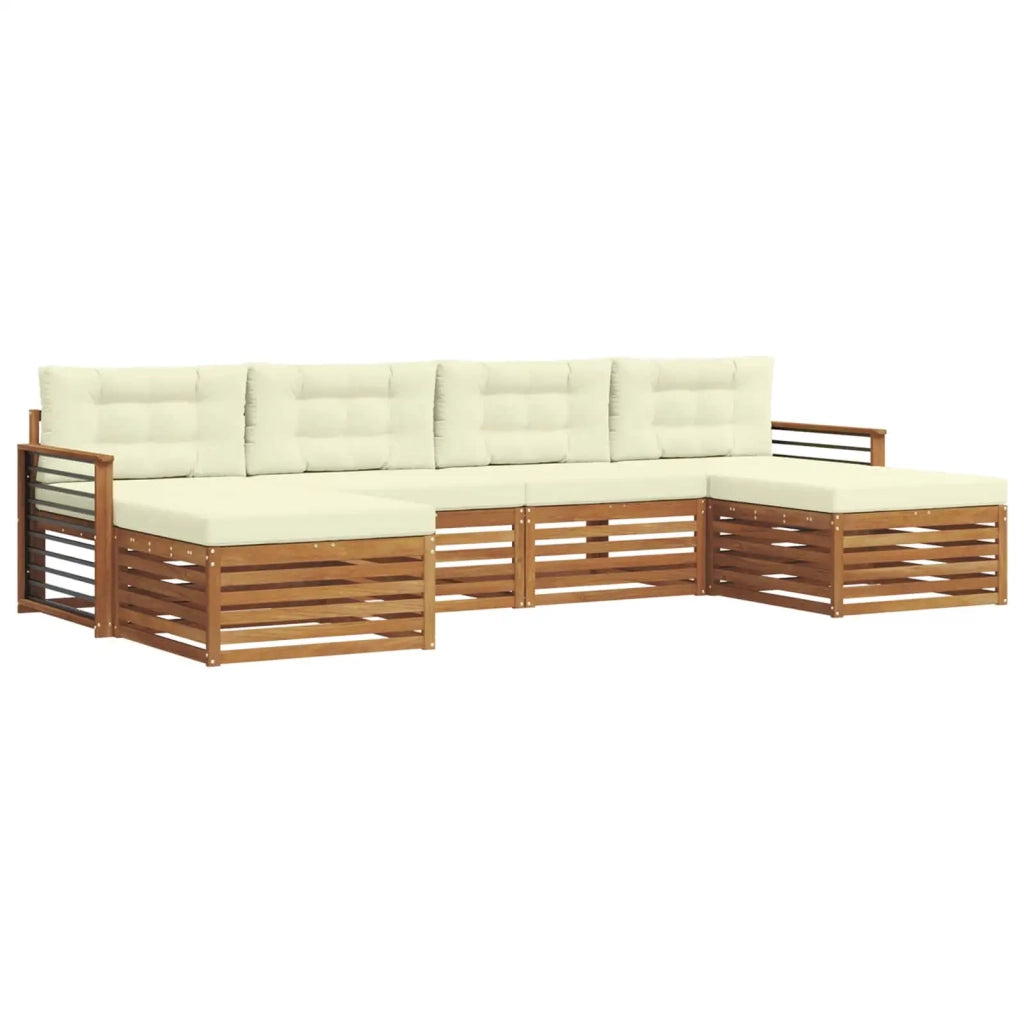 Set divani 6 pcs Naturale e Crema Legno di Acacia Massello 3373910
