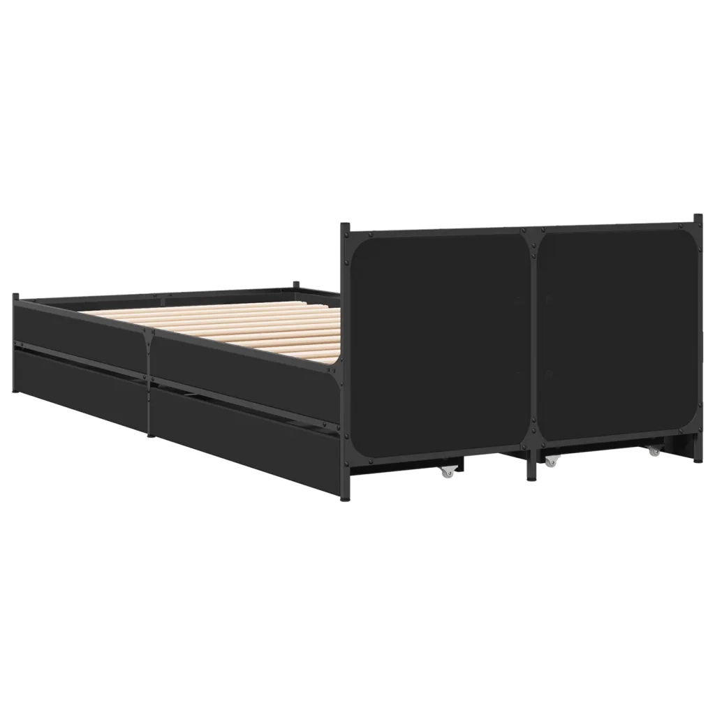 Letto singolo | Letto per adulti | Giroletto con Cassetti Nero 75x190 cm in Legno Multistrato