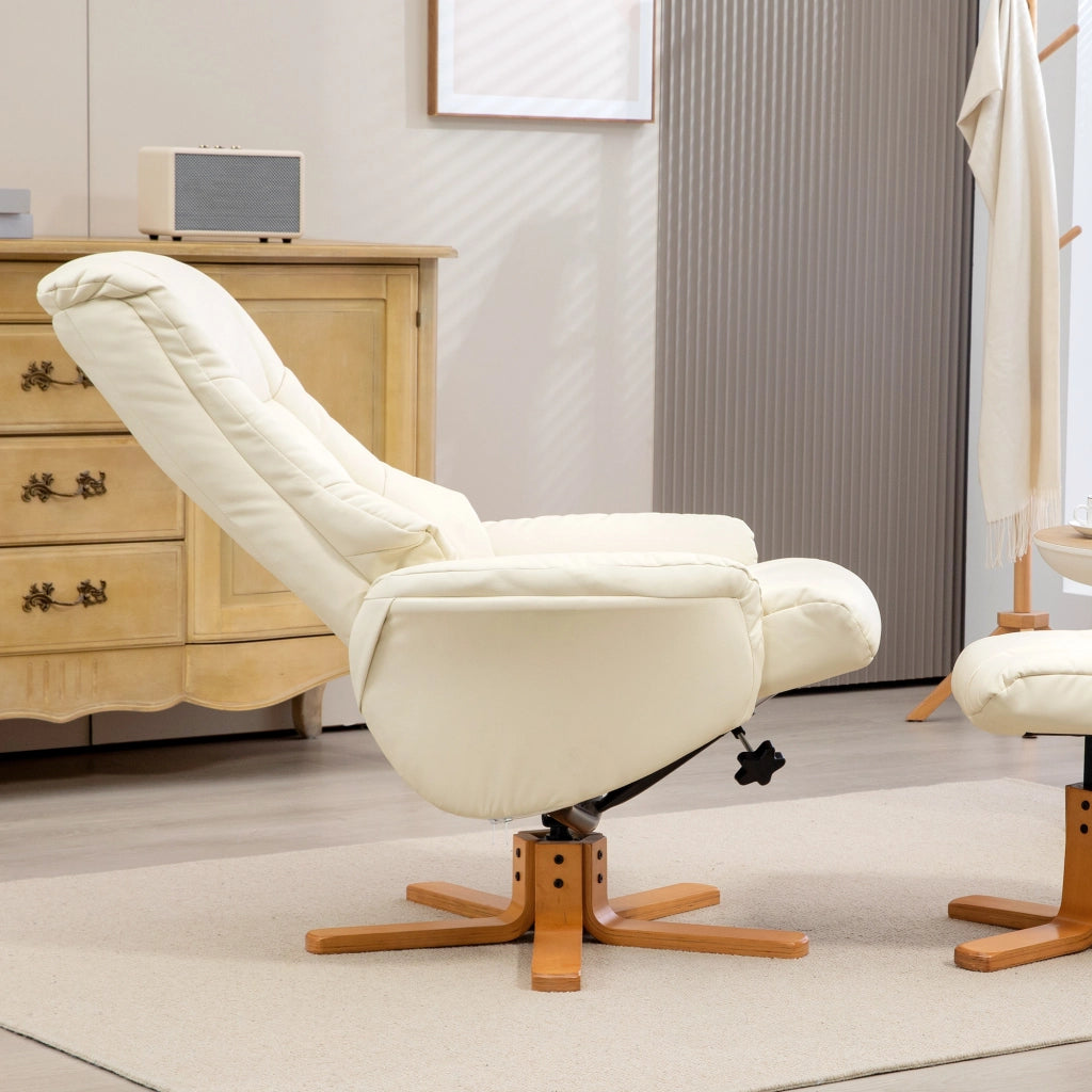 Poltrona relax con poggiapiedi, funzione reclinabile e oscillante, in finta pelle crema, per soggiorno