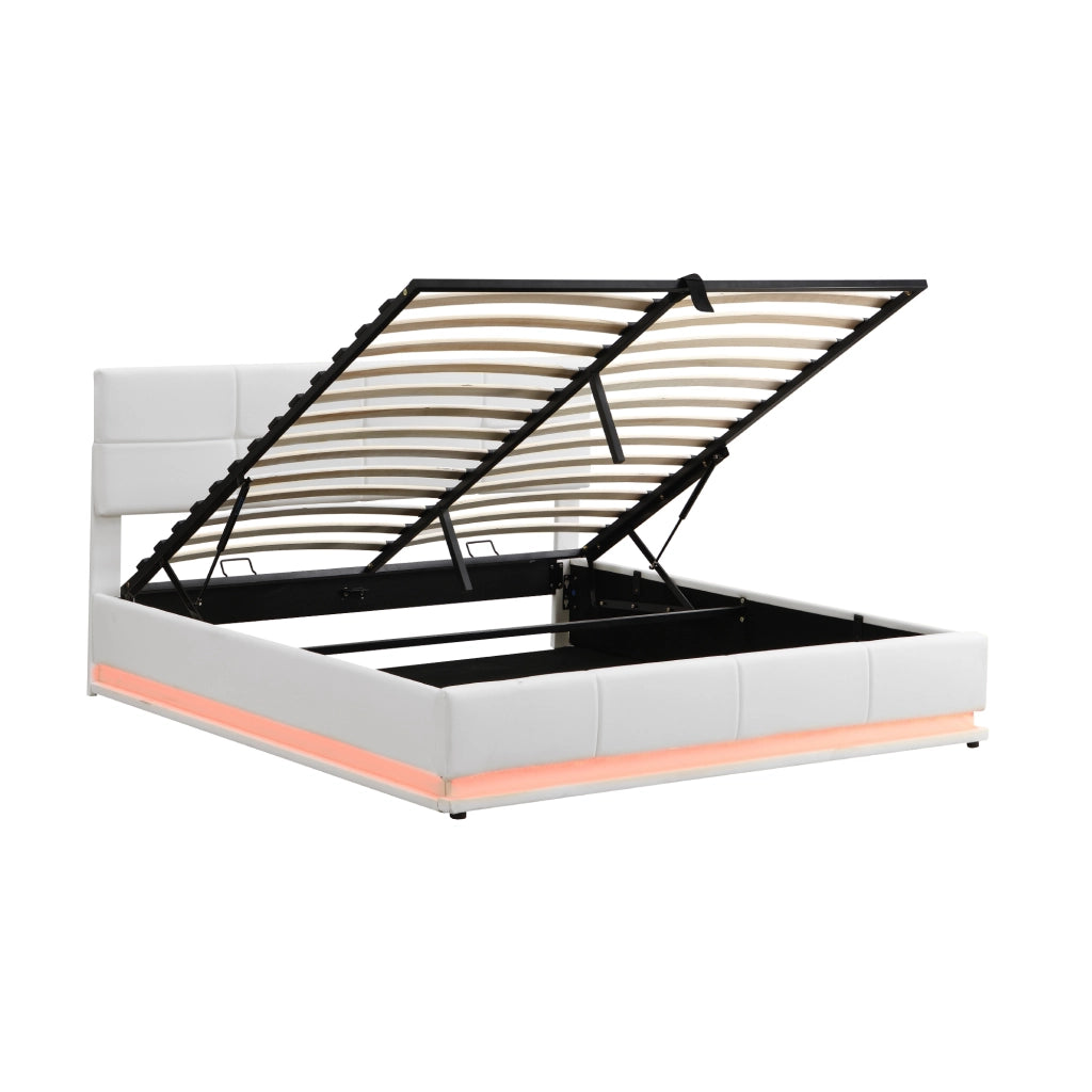 Letto Contenitore Letto Matrimoniale 180x200 cm con LED e Testiera Regolabile in Pelle
