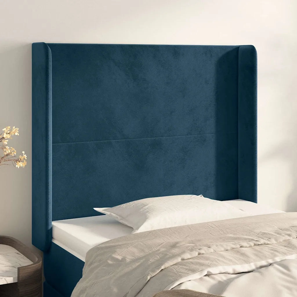 Testiera | Testata ad Orecchio Blu Scuro 103x16x118/128 cm in Velluto