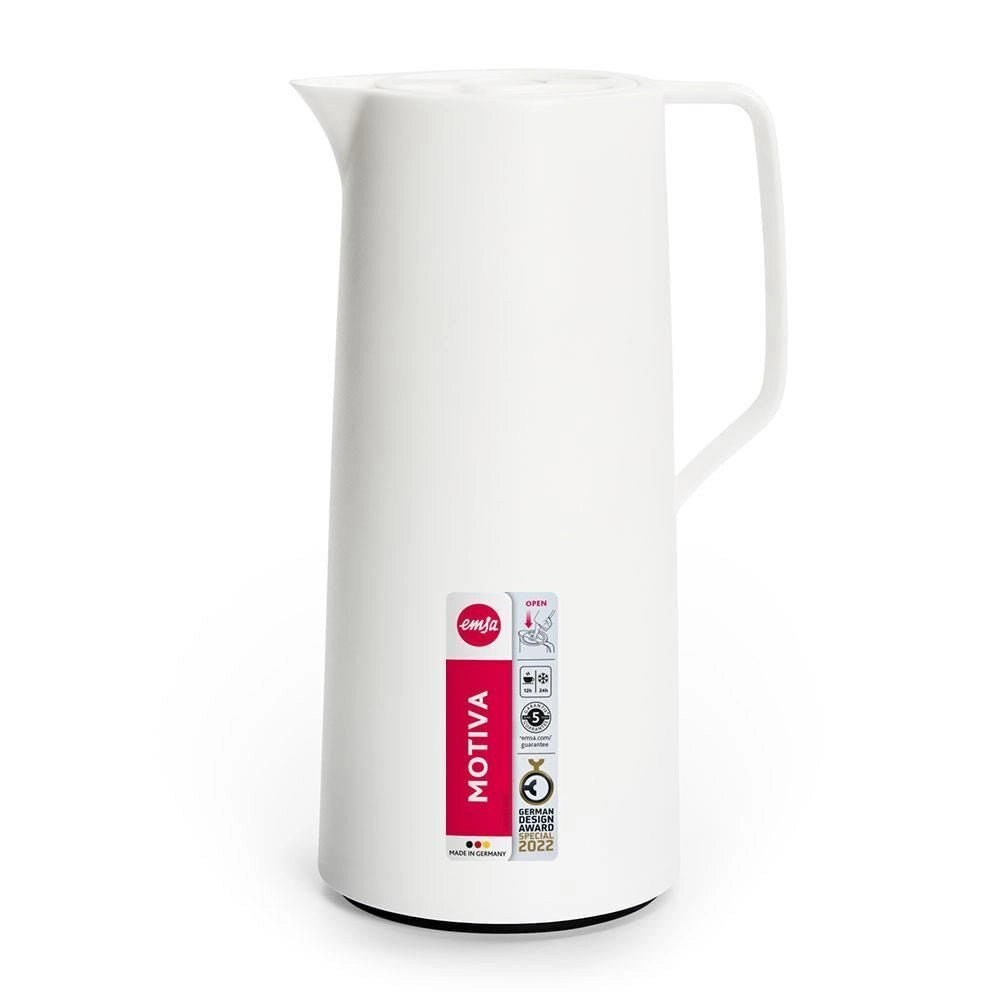 Emsa N4170400 Motiva Caraffa Termica Quick Press 1000 ml doppia parete in vetro colore Bianco