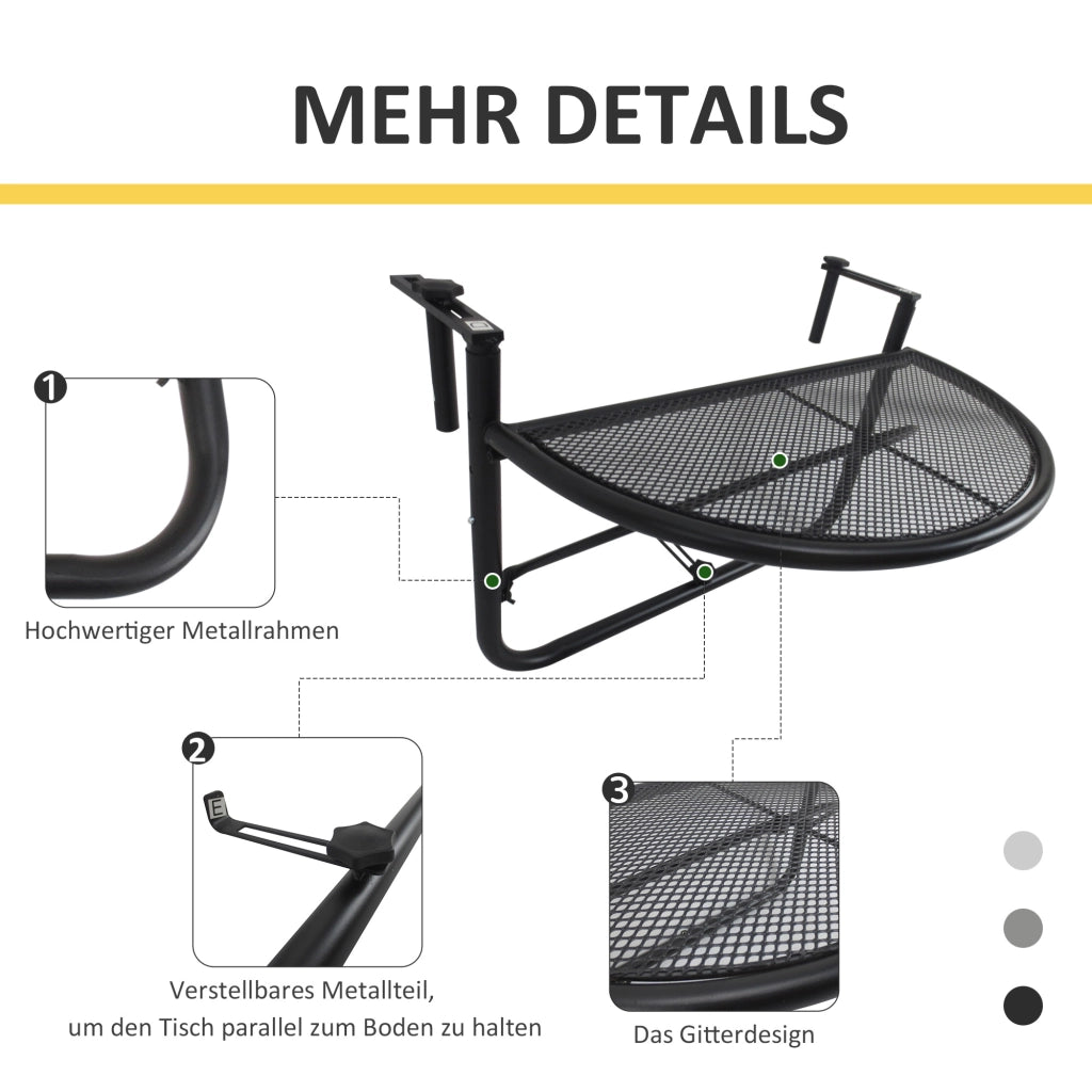 Tavolino da Balcone Pieghevole Semicircolare ¨C MINIMAL ¨C Metallo, Regolabile in Altezza, ?30cm