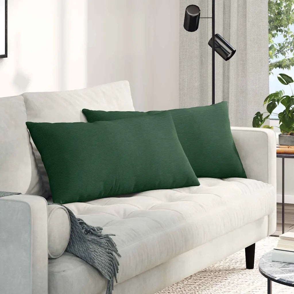 Cuscini da Divano 2 pz-Set di 2 Cuscini per Sofa Verde Scuro 80 x 40 cm Tessuto in Cords 692381