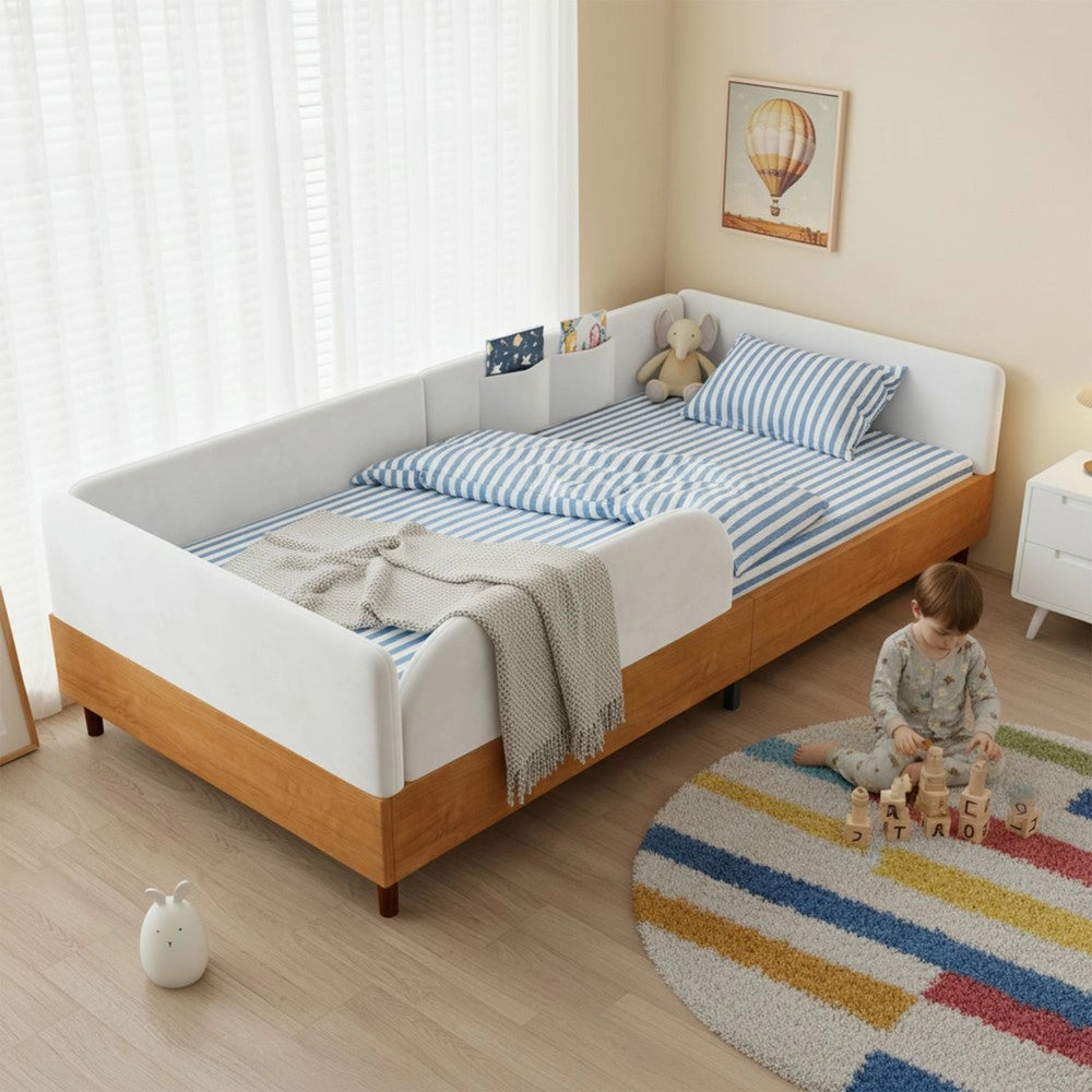 Letto Singolo Imbottito in Velluto e Legno ¨C Xylo ¨C Bianco, 90x200cm