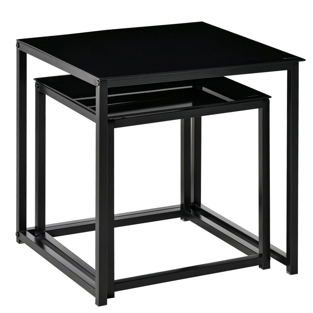 EasyComfort Set 2 Tavolini da Salotto Quadrati Moderni, in Acciaio e Vetro Temperato, Nero