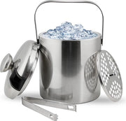 Scatola di ghiaccio con coperchio e tazze per filtrare - Capacità 1,3L - Acciaio inossidabile a doppia parete - Bar Cocktail Congelatore Feste Matrimoni - Mantiene il ghiaccio congelato più a lungo - Otre per frutta - Cucina Fresco