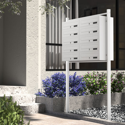 Cassetta postale condominiale autoportante 10 posti, bianco, 2 moduli 945 x 270 x 1500 mm