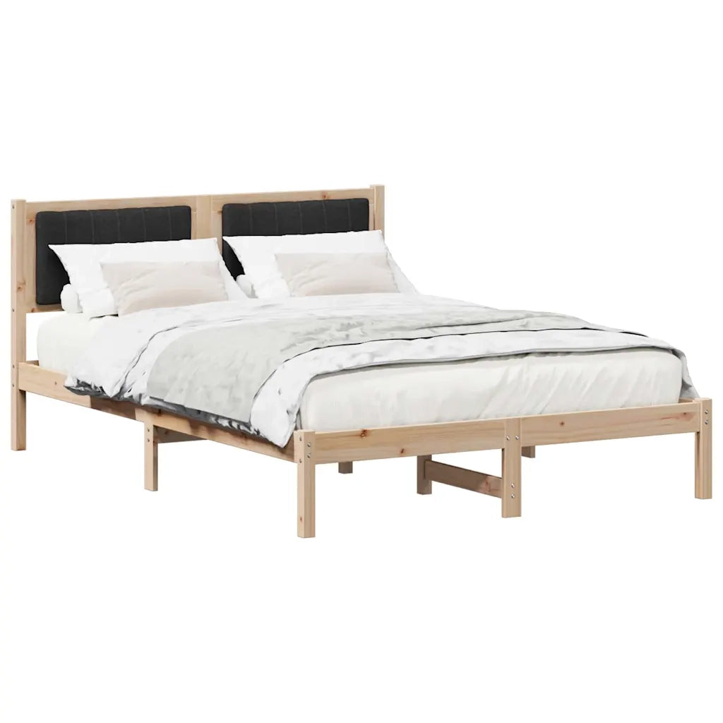 Letto con Testiera Rivestita Nero 140 x 190 cm Pino massello
