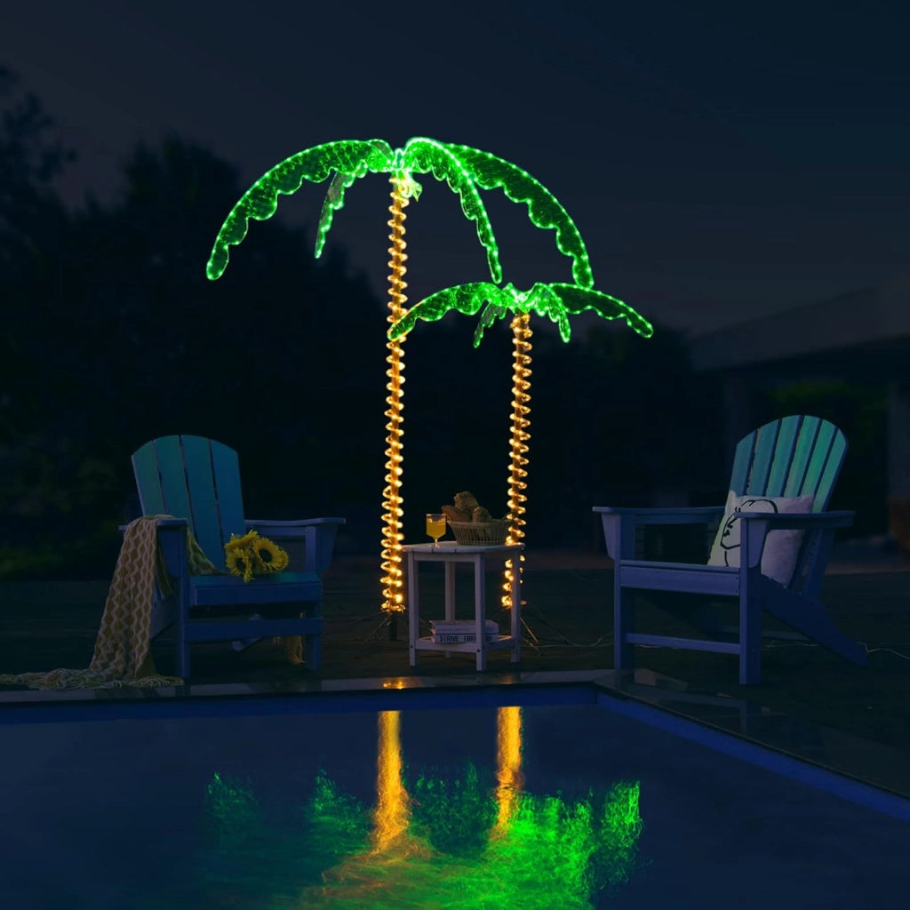 Palma Tropicale con Luci LED 136/168 cm, Illuminazione Esterna con Forma di Palma, con Base Pieghevole, Palma Realistica Decorativa per Feste e Esterno (168cm)