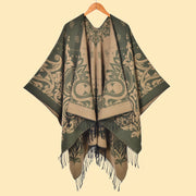 Sciarpa da donna Cashew con nappe e spacco, jacquard double face, spessa e calda.