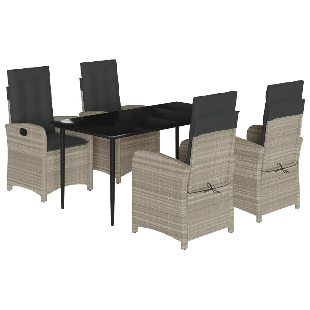 Set Pranzo da Giardino 5pz con Cuscini Grigio Chiaro Polyrattan