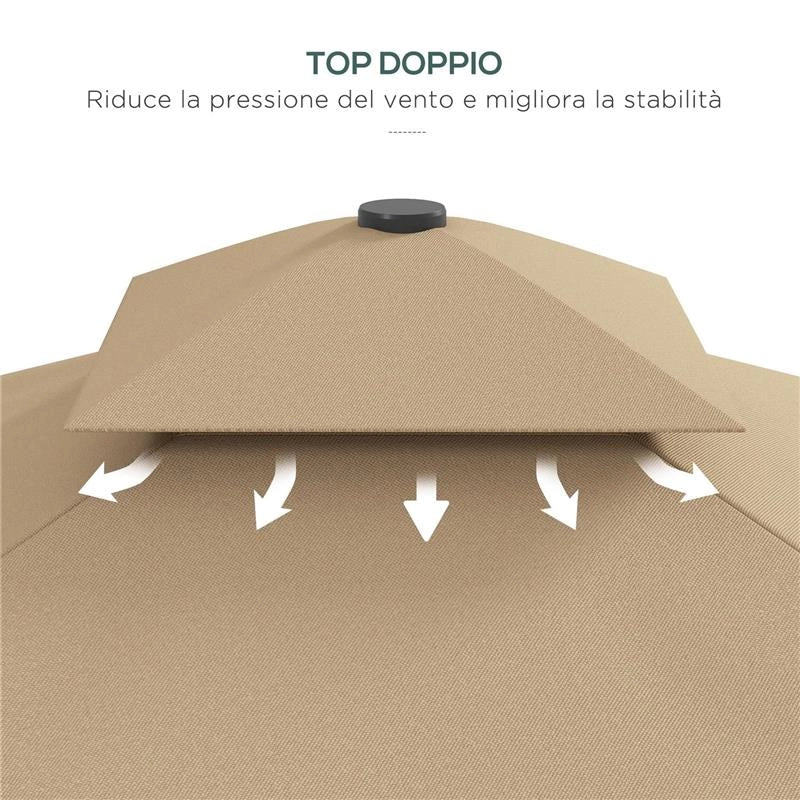 OMBRELLONE A SBALZO CON DOPPIO TETTO, APERTURA A MANOVELLA E BASE A CROCE, 2.5X2.5M, CACHI
