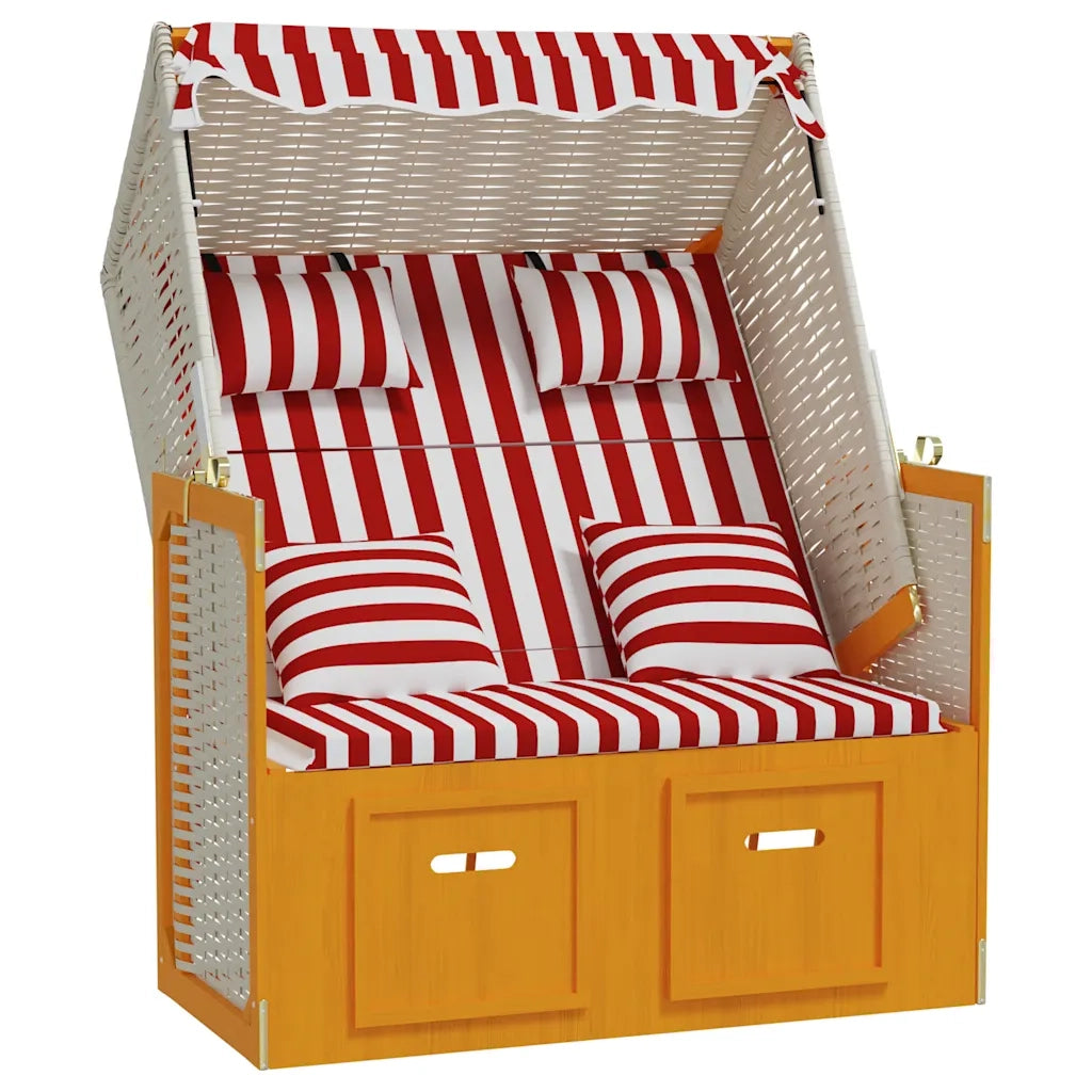 Strandkorb con Cuscini Polyrattan e Legno Massello Rosso Bianco CFW3715179