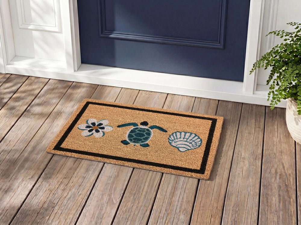 Tappetino in fibra di cocco naturale con fondo antiscivolo 40 x 60 cm decorazione antiscivolo motivo tartaruga tappetino di benvenuto