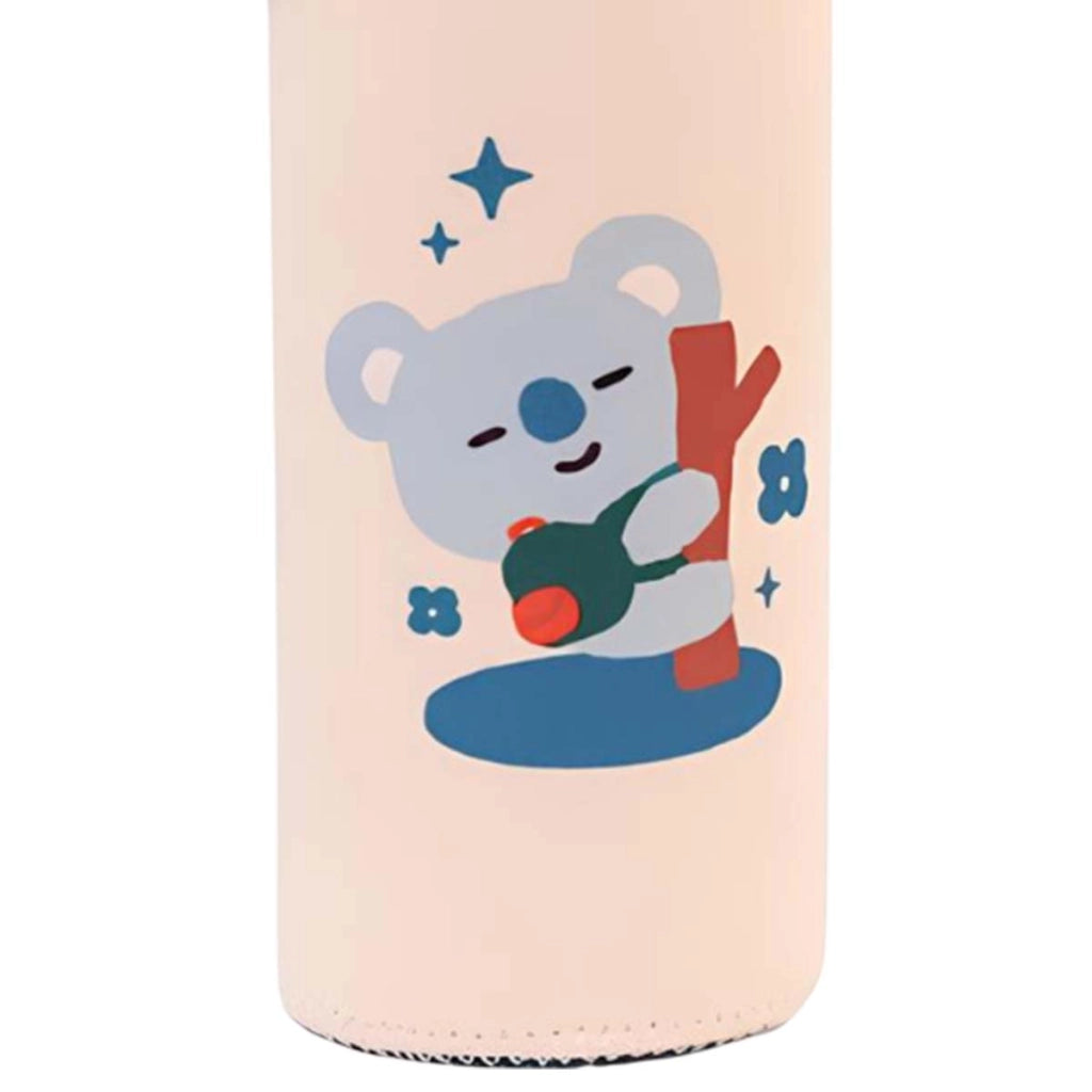 Borraccia in vetro riutilizzabile da 500 ml con motivo KOYA e custodia Bianco / Verde Line Friends BT21