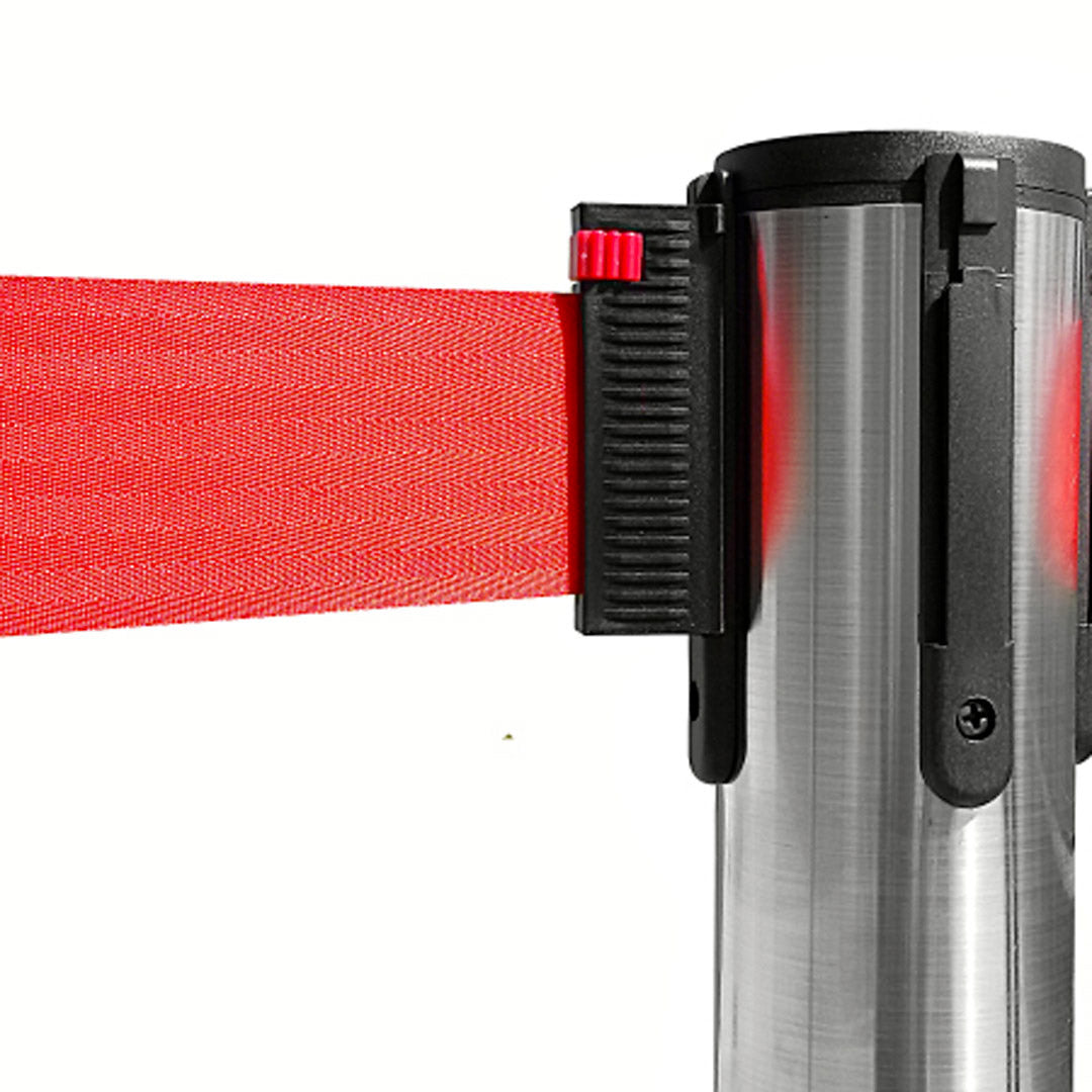 Colonnina Tendinastro 3 metri in Acciaio Inox Spazzolato Ø36x101 cm Nastro Rosso