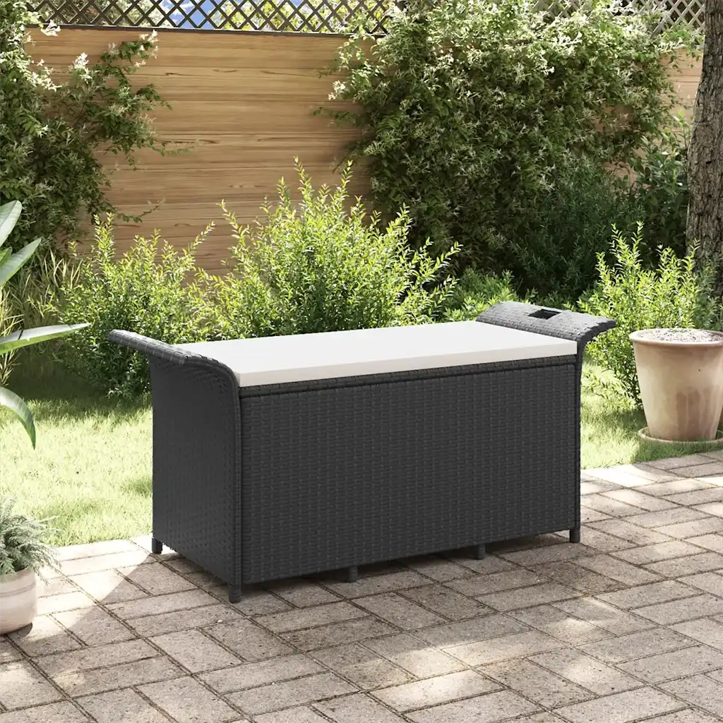 Panca da Giardino con Cuscino Nero 116x46x57 cm in Polyrattan 363417