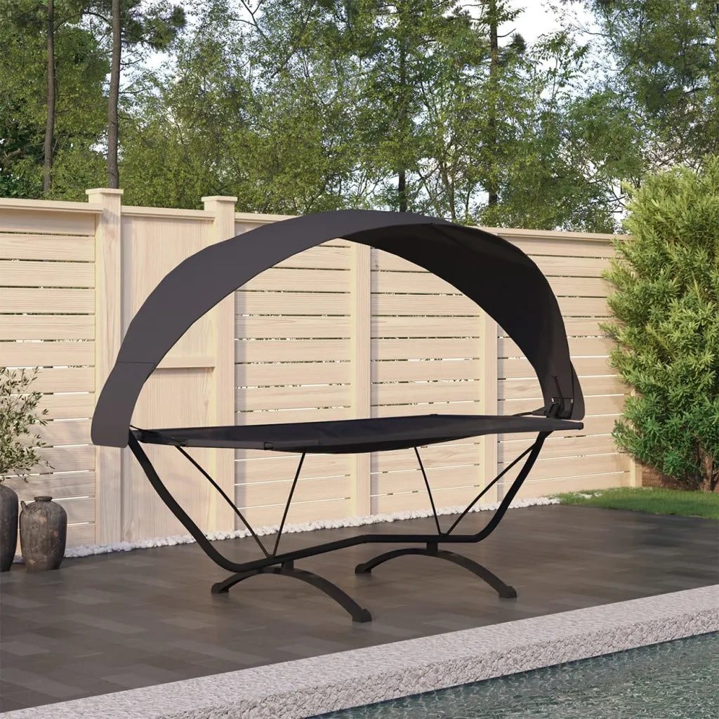Lettino con Tettuccio per Esterni Nero Acciaio e Tessuto Oxford CFW6713977