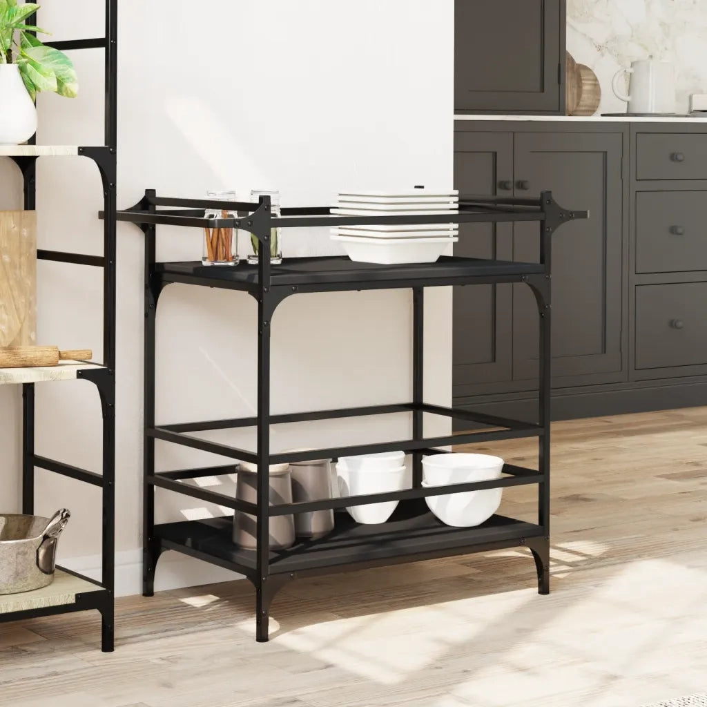 Carrello da Cucina-Scaffale per Cucina Nero 82x40x78,5 cm in Legno Multistrato