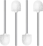 Spazzola per il water con manico in acciaio inossidabile, diametro 7,5 cm, set di 4, capo spazzola sostituibile, bianco