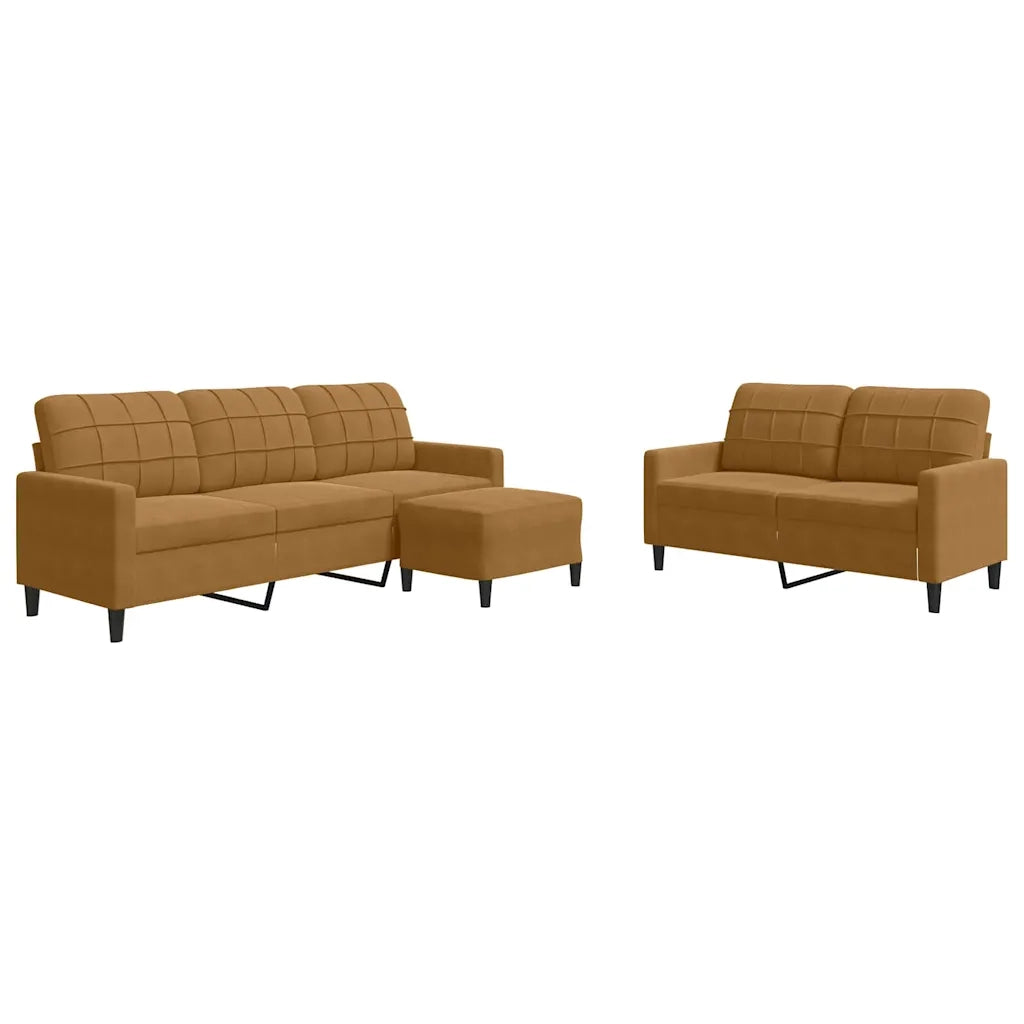 Set di Divani 3 pz con Cuscini Marrone in Velluto