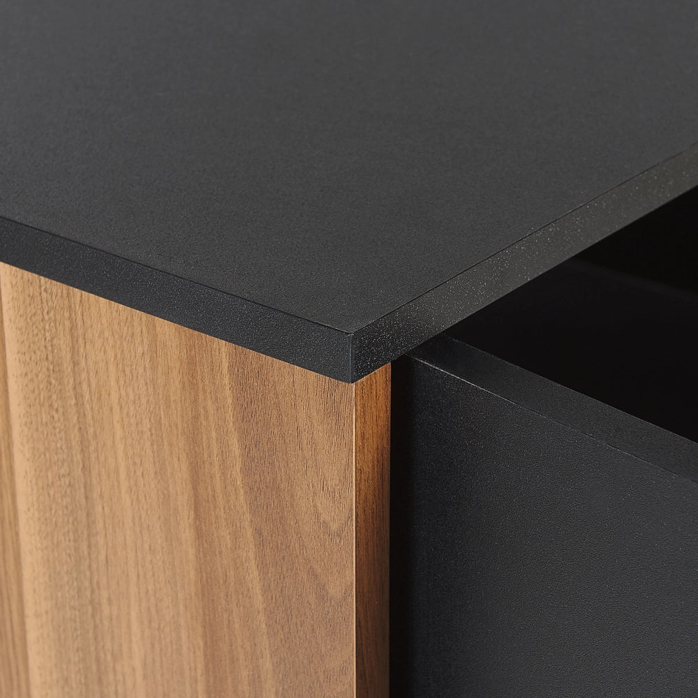 Credenza Nera con Mobiletto in Truciolare di Legno Scuro 3 Cassetti 2 Ante Mobili Soggiorno