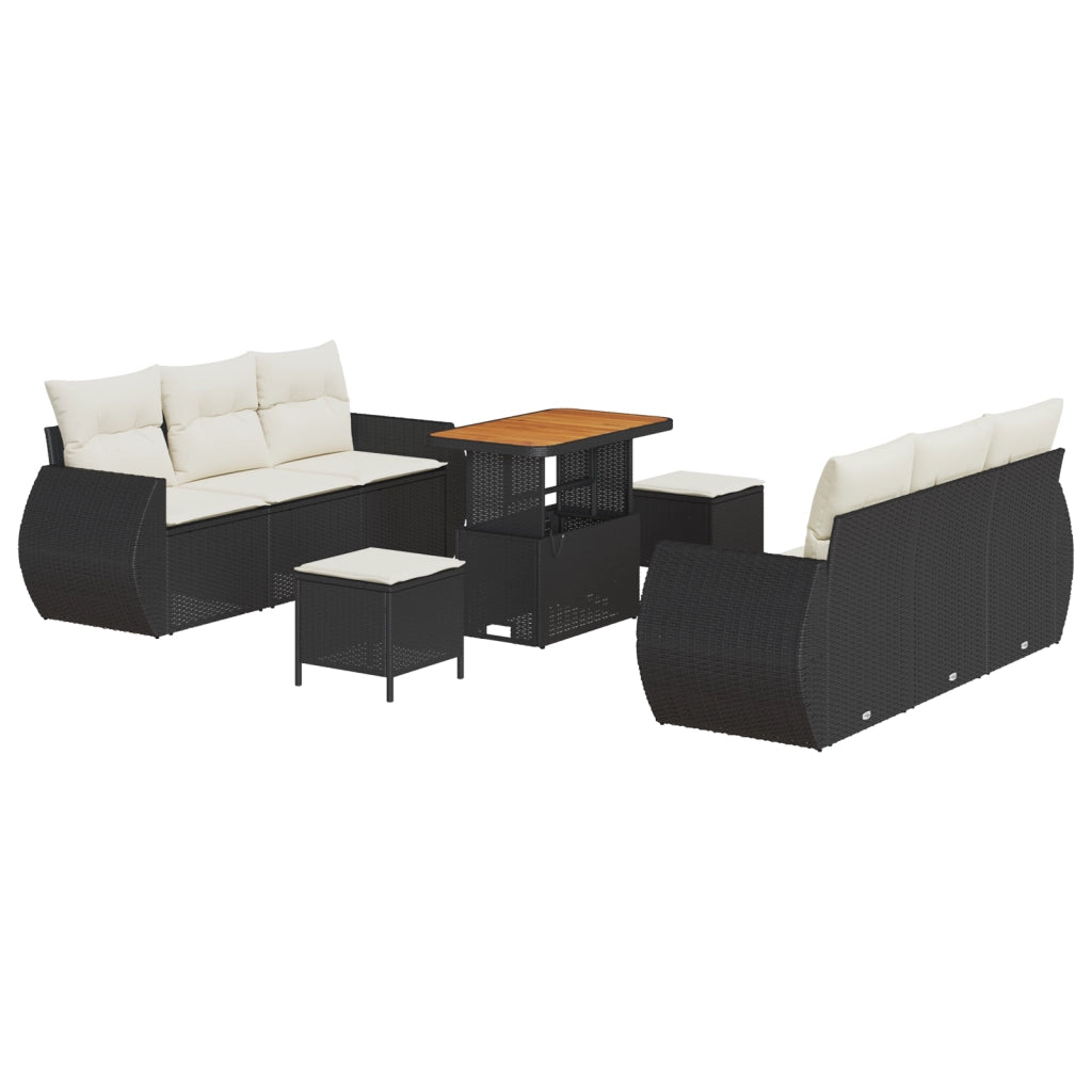Set di divani da giardino  da 9 pezzi con cuscini rattan polyrattan nero acacia