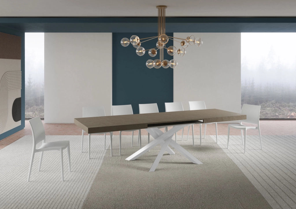 Tavolo allungabile 200/460x90 cm Volantis tortora gambe bianche