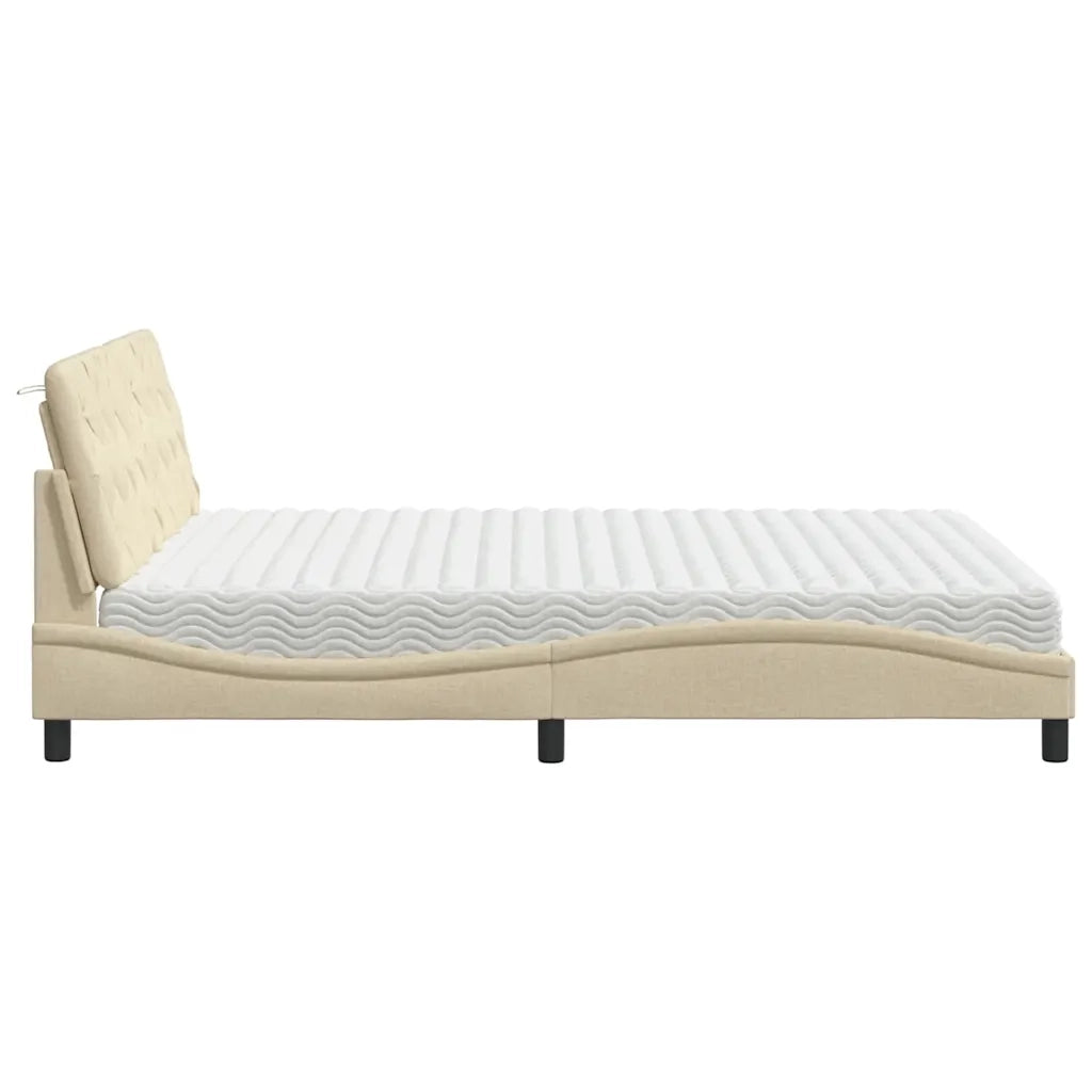 Letto con Materasso Crema 160x200 cm in Tessuto 3310753