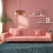 Divano Letto a 2 Posti con 2 Cuscini Rosa in Velluto 375921