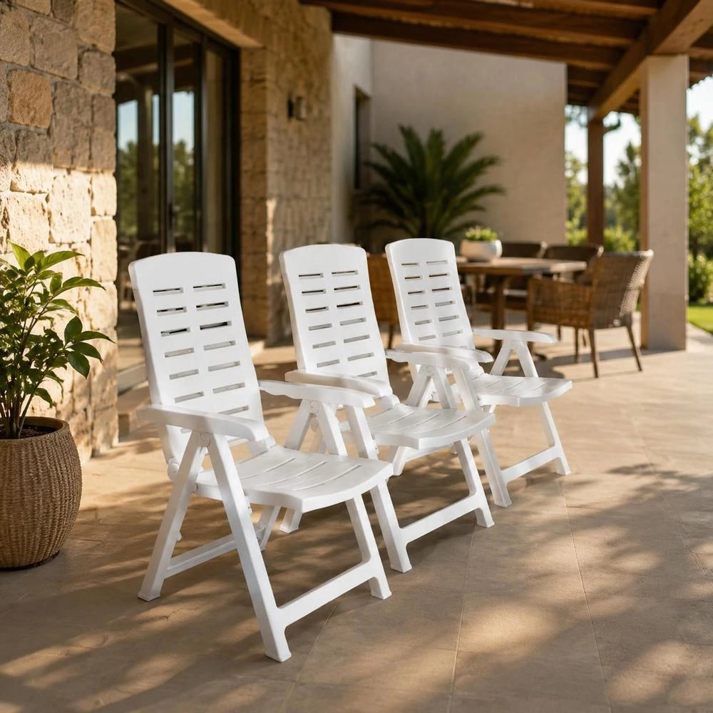 Garden Loungers, Set Of 4, Plastic, White