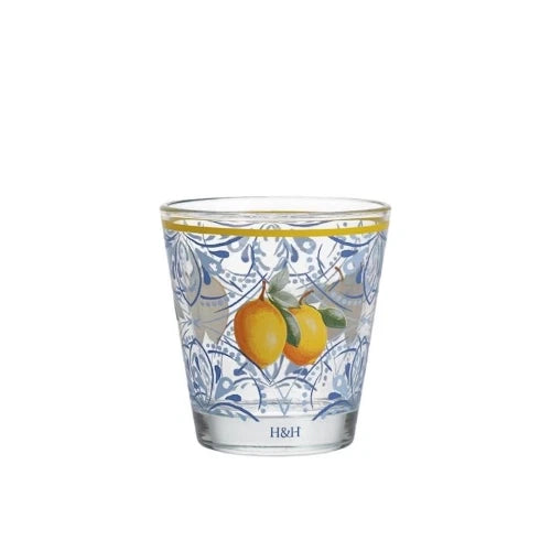Confezione 3 bicchieri fruits h&h in vetro decorato cl 25