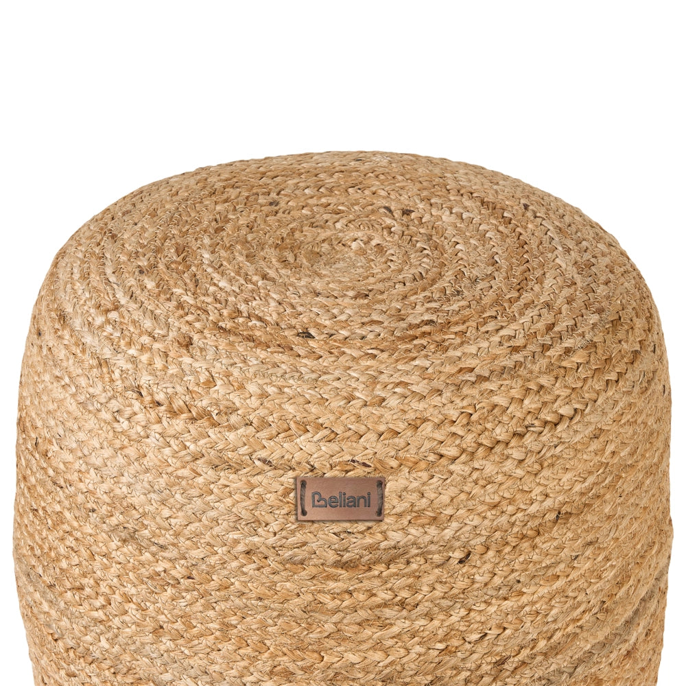Pouf ottomana iuta beige perline EPS riempimento rotondo ø 46 cm stile boho