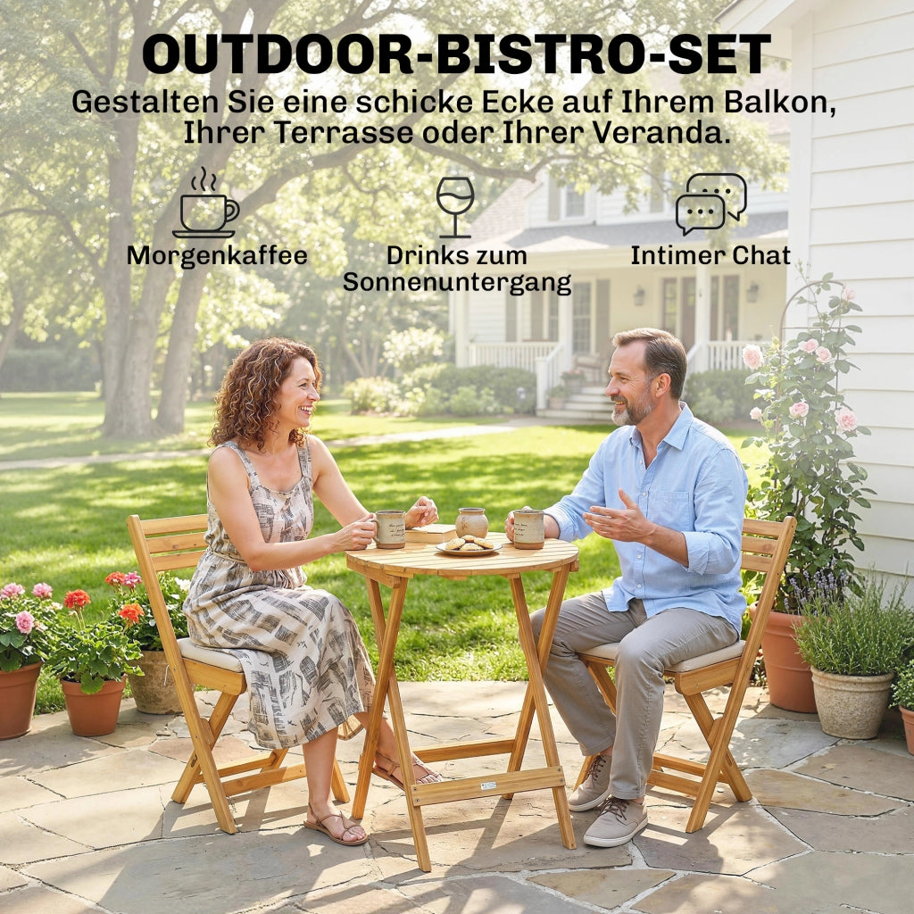 Set Giardino 3 Pezzi Legno FSC Pieghevole con Tavolo Rotondo 2 Sedie e Cuscini ¨C zephmum ¨C Grigio