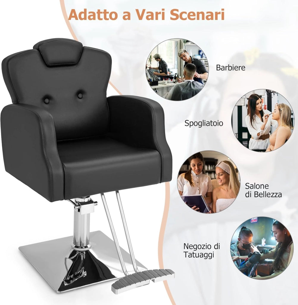 Poltrona da Barbiere con Altezza Regolabile, Sedia da Barbiere Girevole a 360°, Poggiatesta Regolabile, Portata 150 kg