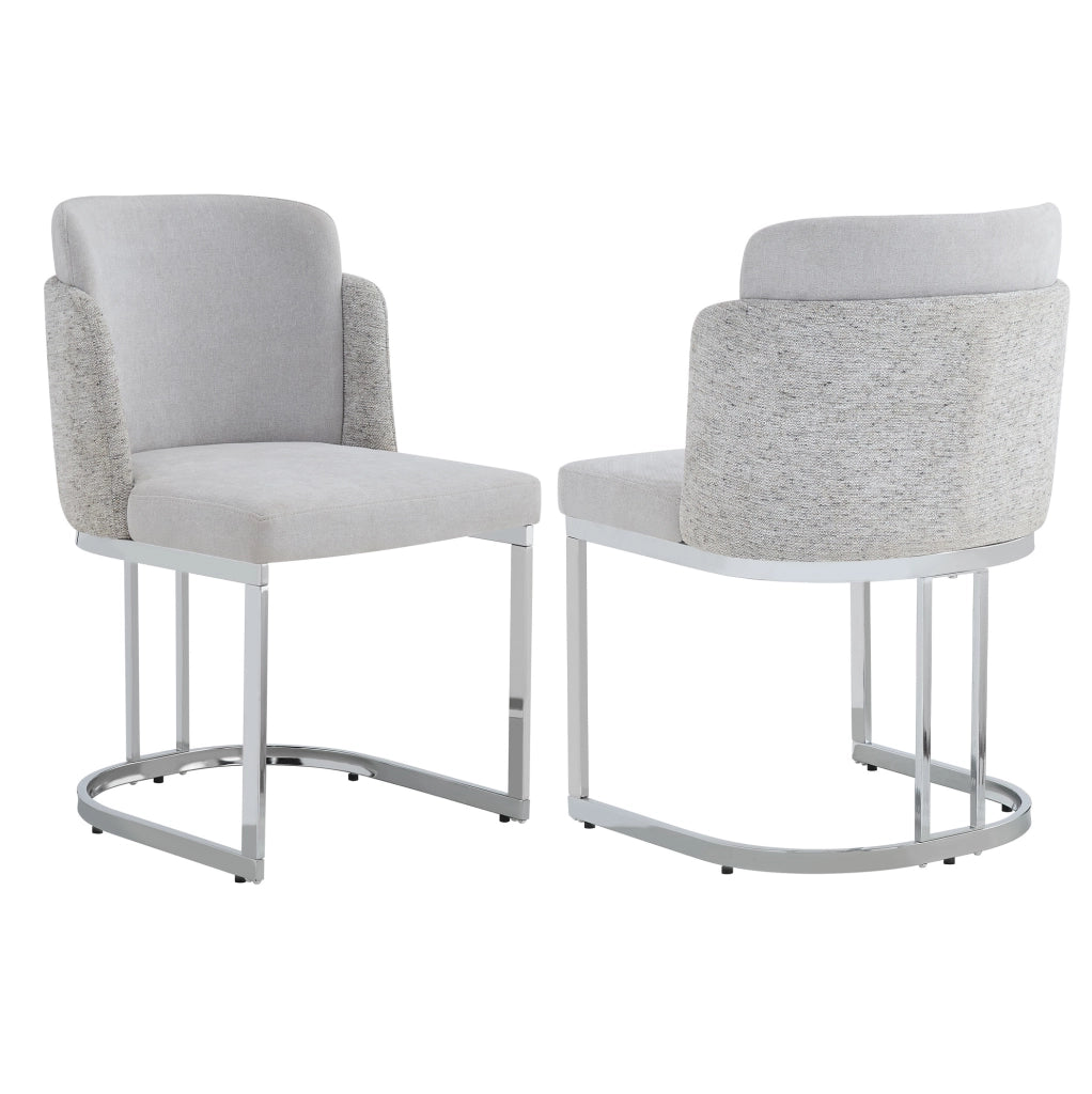 Set di 2 sedie da pranzo moderne in chenille grigio e metallo argentato; 61;5 x 59 x 54 cm