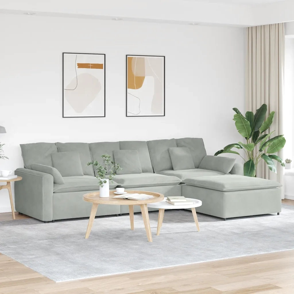 vidaXL Divano Modulare con Poggiapiedi e Cuscini Grigio Chiaro