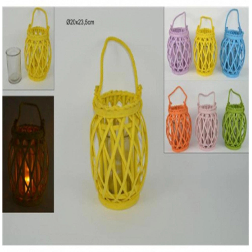 Trade Shop - Portacandela Porta Candela Lumino Lanterna Legno Manico Decorativa 23,5cm -