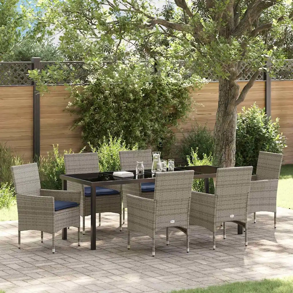 Set di tavolo e sedie con cuscino 7 pcs Grigio Rattan in PE 3379833